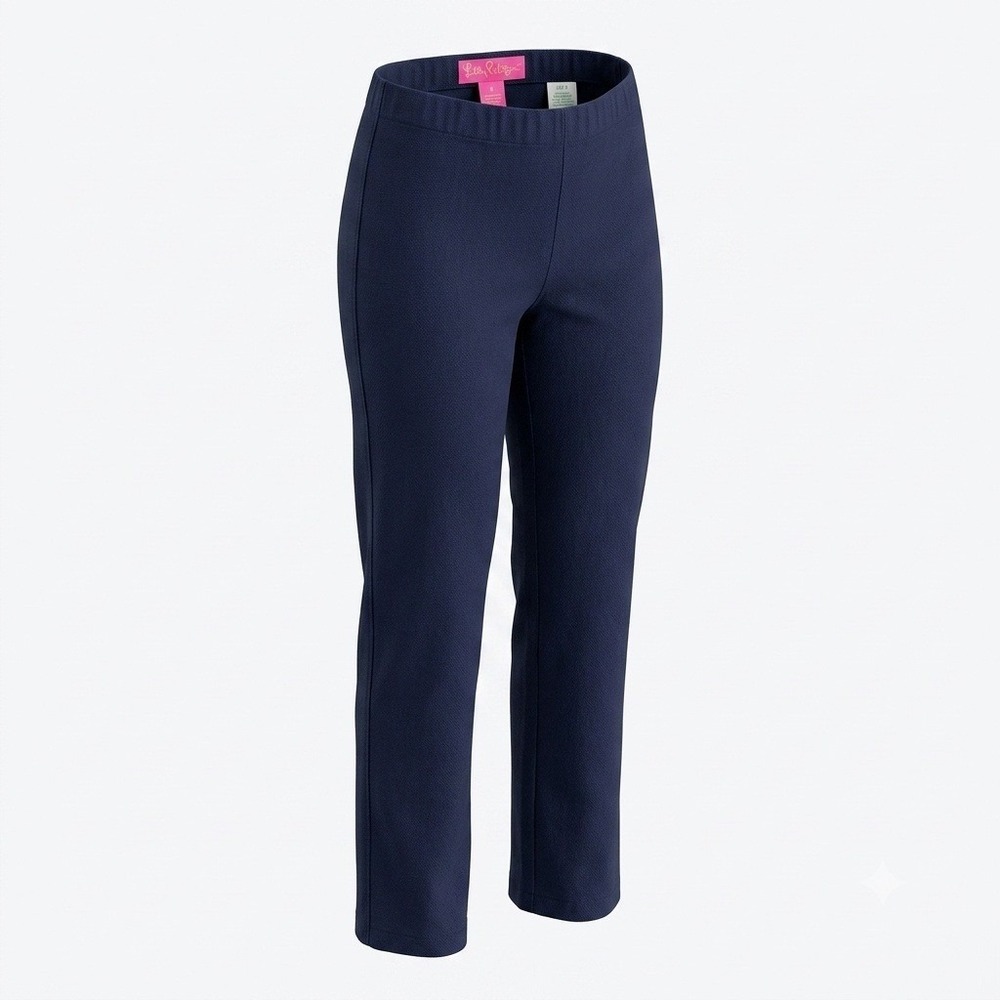 Lilly Pulitzer Navy Blue Cotton Stretch Straight Leg Pull On Pants Womens Size 8